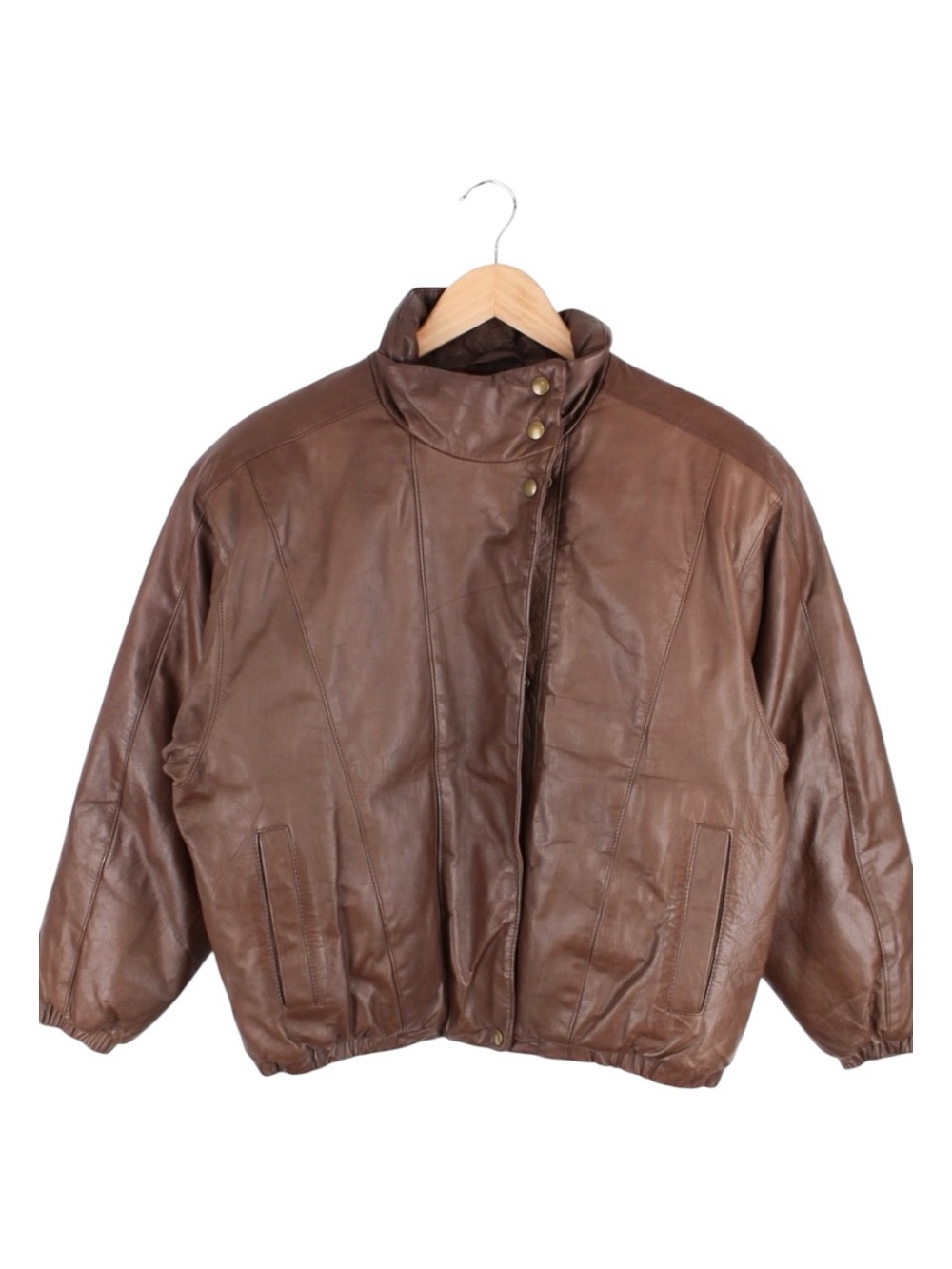 Vintage‎ Eddie Bauer Leather Goose Down Bomber Jacket Brown Womens Medium